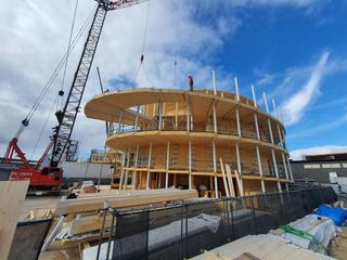 Element wooden panels and three-layer Novatop boards form the structural basis of the iconic spiral, which winds around the entire exposition for a total length of 349 metres, ©AGROP NOVA, NOVATOP