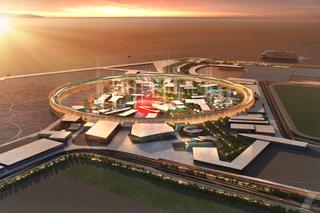 Dřevěný prstenec se stane největší dřevostavbou světa. Na obrázku je umělý ostrov Yumeshima, kde se bude konat EXPO 2025 